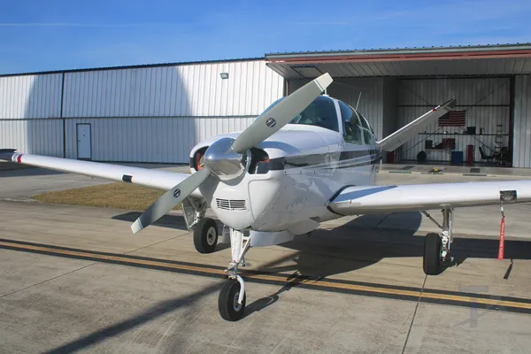 Head-on nose view at the hangar